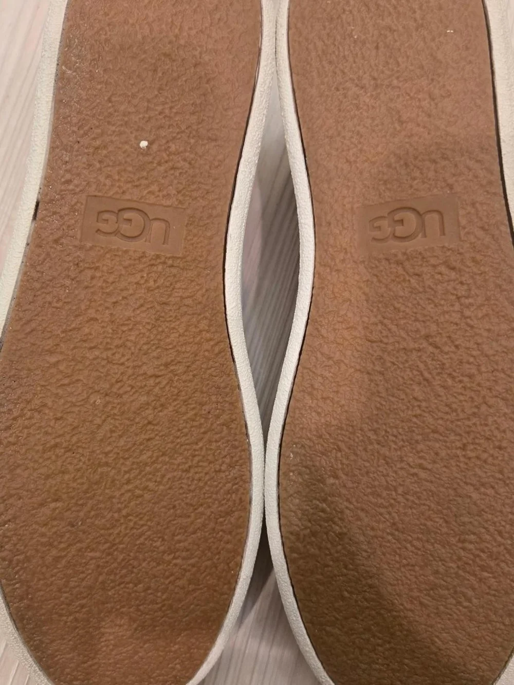 UGG White Leather Low-Top Sneakers with Tan Heel